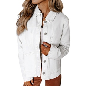 image:imageSidefeel Womens Jean Jacket Long Sleeve Button Down Ruffled Denim Jacket ShacketWhite