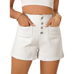 image:imageSidefeel Womens Jean Shorts High Waisted Stretchy Button Fly Summer Denim Shorts with Pockets White Size 6