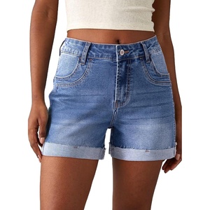 image:imageSidefeel Womens Jean Shorts High Waisted Stretchy Folded Hem Casual Trendy Patchwork Loose Fit Summer Denim ShortsBlue