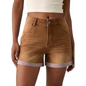 image:imageSidefeel Womens Jean Shorts High Waisted Stretchy Folded Hem Casual Trendy Patchwork Loose Fit Summer Denim ShortsBrown