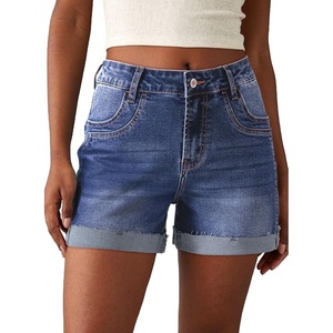 image:imageSidefeel Womens Jean Shorts High Waisted Stretchy Folded Hem Casual Trendy Patchwork Loose Fit Summer Denim ShortsDark Blue