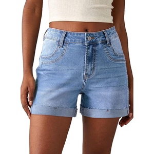 image:imageSidefeel Womens Jean Shorts High Waisted Stretchy Folded Hem Casual Trendy Patchwork Loose Fit Summer Denim ShortsIceland Blue