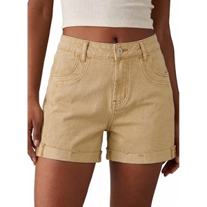 image:imageSidefeel Womens Jean Shorts High Waisted Stretchy Folded Hem Casual Trendy Patchwork Loose Fit Summer Denim ShortsKhaki