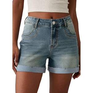 image:imageSidefeel Womens Jean Shorts High Waisted Stretchy Folded Hem Casual Trendy Patchwork Loose Fit Summer Denim ShortsVintage Blue