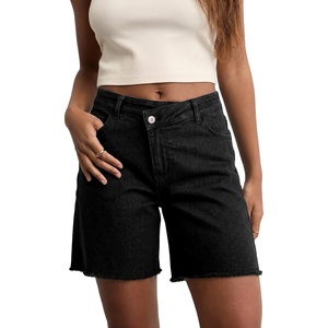 image:imageSidefeel Womens Jean Shorts High Waisted Stretchy Raw Hem Denim Summer ShortsBlack