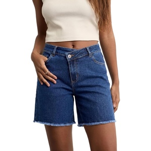 image:imageSidefeel Womens Jean Shorts High Waisted Stretchy Raw Hem Denim Summer ShortsBlue