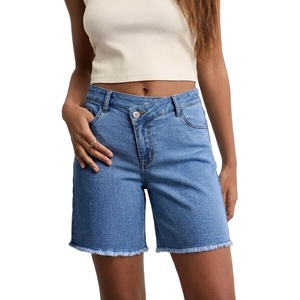 image:imageSidefeel Womens Jean Shorts High Waisted Stretchy Raw Hem Denim Summer ShortsLight Blue