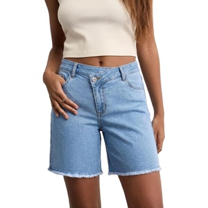 image:imageSidefeel Womens Jean Shorts High Waisted Stretchy Raw Hem Denim Summer ShortsSky Blue
