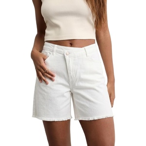 image:imageSidefeel Womens Jean Shorts High Waisted Stretchy Raw Hem Denim Summer ShortsWhite