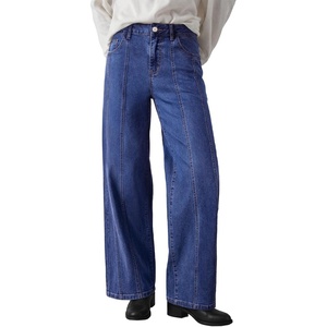 image:imageSidefeel Womens Jeans High Waisted Stretchy Wide Leg Jeans Trendy Seamed Front Baggy Loose Denim Pants with PocketsBluing