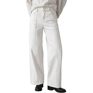 image:imageSidefeel Womens Jeans High Waisted Stretchy Wide Leg Jeans Trendy Seamed Front Baggy Loose Denim Pants with PocketsCream White