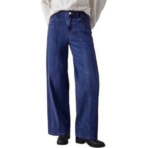 image:imageSidefeel Womens Jeans High Waisted Stretchy Wide Leg Jeans Trendy Seamed Front Baggy Loose Denim Pants with PocketsDark Blue