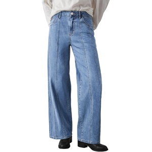 image:imageSidefeel Womens Jeans High Waisted Stretchy Wide Leg Jeans Trendy Seamed Front Baggy Loose Denim Pants with PocketsLight Blue