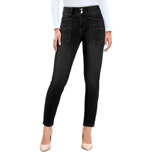 image:imageSidefeel Womens Skinny Jeans Straight Leg High Waisted Stretchy Ankle Denim Pants with Patch PocketsBlack