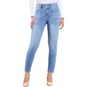 image:imageSidefeel Womens Skinny Jeans Straight Leg High Waisted Stretchy Ankle Denim Pants with Patch PocketsSky Blue