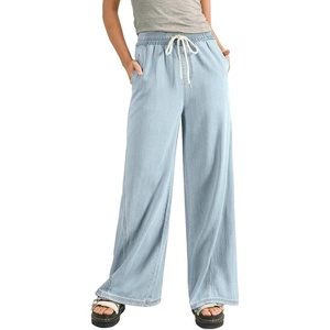 image:imageSidefeel Womens Wide Leg Baggy Jeans High Waisted Elastic Waist Loose Fit Drawstring Long Denim PantsBeau Blue