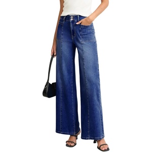 image:imageSidefeel Womens Wide Leg Baggy Jeans High Waisted Tummy Control Stretchy Loose Fit Ankle Denim JeansBluing
