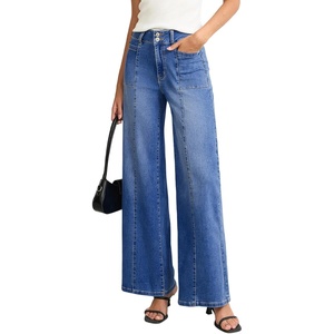 image:imageSidefeel Womens Wide Leg Baggy Jeans High Waisted Tummy Control Stretchy Loose Fit Ankle Denim JeansLight Blue