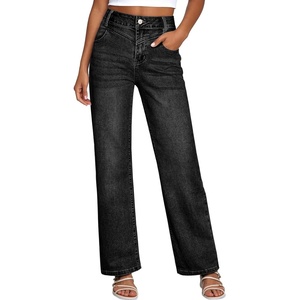 image:imageSidefeel Womens Wide Leg Jeans High Waisted Straight Leg Stretchy Denim Pants with PocketsBlack
