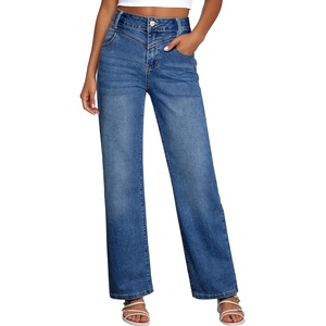 image:imageSidefeel Womens Wide Leg Jeans High Waisted Straight Leg Stretchy Denim Pants with PocketsDark Blue