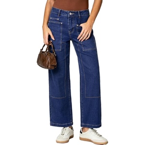 image:imageSidefeel Womens Wide Leg Jeans High Waisted Stretchy Jeans Straight Leg Loose Fit Ankle Denim Pants with PocketsDark Blue