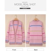 image:imageSidefeel Cardigan Sweaters for Women Lightweight Striped 2026 Long Sleeve Open Front Loose Knit Sweaters ClothesPink