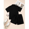 image:imageSidefeel Womens 2 Piece Sets Denim Summer Outfits Comfy Short Sleeve Button Down Shirt High Waisted Shorts Lounge SetsBlack