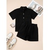 image:imageSidefeel Womens 2 Piece Sets Denim Summer Outfits Comfy Short Sleeve Button Down Shirt High Waisted Shorts Lounge SetsBlack