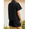 image:imageSidefeel Womens 2 Piece Sets Denim Summer Outfits Comfy Short Sleeve Button Down Shirt High Waisted Shorts Lounge SetsBlack
