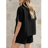 image:imageSidefeel Womens 2 Piece Sets Denim Summer Outfits Comfy Short Sleeve Button Down Shirt High Waisted Shorts Lounge SetsBlack