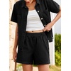 image:imageSidefeel Womens 2 Piece Sets Denim Summer Outfits Comfy Short Sleeve Button Down Shirt High Waisted Shorts Lounge SetsBlack
