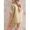 image:imageSidefeel Womens 2 Piece Sets Denim Summer Outfits Comfy Short Sleeve Button Down Shirt High Waisted Shorts Lounge SetsKhaki