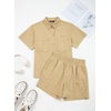 image:imageSidefeel Womens 2 Piece Sets Denim Summer Outfits Comfy Short Sleeve Button Down Shirt High Waisted Shorts Lounge SetsKhaki