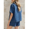 image:imageSidefeel Womens 2 Piece Sets Denim Summer Outfits Comfy Short Sleeve Button Down Shirt High Waisted Shorts Lounge SetsLight Blue