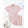image:imageSidefeel Womens 2 Piece Sets Denim Summer Outfits Comfy Short Sleeve Button Down Shirt High Waisted Shorts Lounge SetsLight Pink