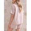 image:imageSidefeel Womens 2 Piece Sets Denim Summer Outfits Comfy Short Sleeve Button Down Shirt High Waisted Shorts Lounge SetsLight Pink