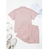 image:imageSidefeel Womens 2 Piece Sets Denim Summer Outfits Comfy Short Sleeve Button Down Shirt High Waisted Shorts Lounge SetsLight Pink