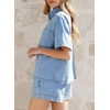 image:imageSidefeel Womens 2 Piece Sets Denim Summer Outfits Comfy Short Sleeve Button Down Shirt High Waisted Shorts Lounge SetsSky Blue