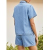 image:imageSidefeel Womens 2 Piece Sets Denim Summer Outfits Comfy Short Sleeve Button Down Shirt High Waisted Shorts Lounge SetsSky Blue