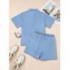 image:imageSidefeel Womens 2 Piece Sets Denim Summer Outfits Comfy Short Sleeve Button Down Shirt High Waisted Shorts Lounge SetsSky Blue