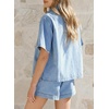image:imageSidefeel Womens 2 Piece Sets Denim Summer Outfits Comfy Short Sleeve Button Down Shirt High Waisted Shorts Lounge SetsSky Blue