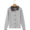 image:imageSidefeel Womens Button Up Open Front Cardigan Sweaters Long Sleeve Collared Printed Knit Sweater CoatsGray