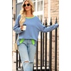 image:imageSidefeel Womens Color Block Tops Casual Long Sleeve Shirts Oversized Crewneck Striped Pullover ShirtsBlue