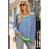 image:imageSidefeel Womens Color Block Tops Casual Long Sleeve Shirts Oversized Crewneck Striped Pullover ShirtsBlue