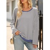 image:imageSidefeel Womens Color Block Tops Casual Long Sleeve Shirts Oversized Crewneck Striped Pullover ShirtsGray