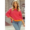 image:imageSidefeel Womens Color Block Tops Casual Long Sleeve Shirts Oversized Crewneck Striped Pullover ShirtsRed