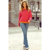 image:imageSidefeel Womens Color Block Tops Casual Long Sleeve Shirts Oversized Crewneck Striped Pullover ShirtsRed