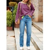 image:imageSidefeel Womens Color Block Tops Casual Long Sleeve Shirts Oversized Crewneck Striped Pullover ShirtsRose