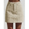 image:imageSidefeel Womens Corduroy Skirt 2026 High Waist Button Stretch Knee Length Skirt with Big PocketsApricot