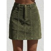 image:imageSidefeel Womens Corduroy Skirt 2026 High Waist Button Stretch Knee Length Skirt with Big PocketsGreen